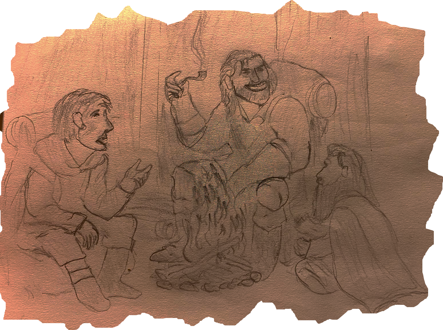 A stack of hand-drawn maps and character sketches from the Lost North.